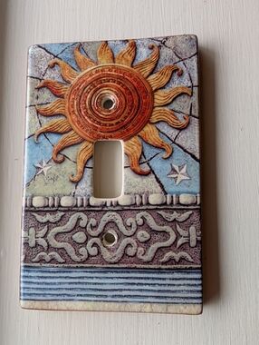 Celestial Ceramic Tile Single Light Switch Cover Sun  3"x 5” Orange Blue